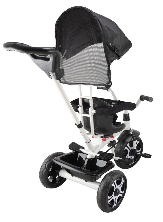 JoyRide 4 in 1 Convertible Baby Tricycle Toddler Stroller Pedal Tricycle w/Reversible Seat Adjustable Removable Handle Canopy Handrail Belt Storage Footrest for 1-5 Years Old (Black) - Image 4